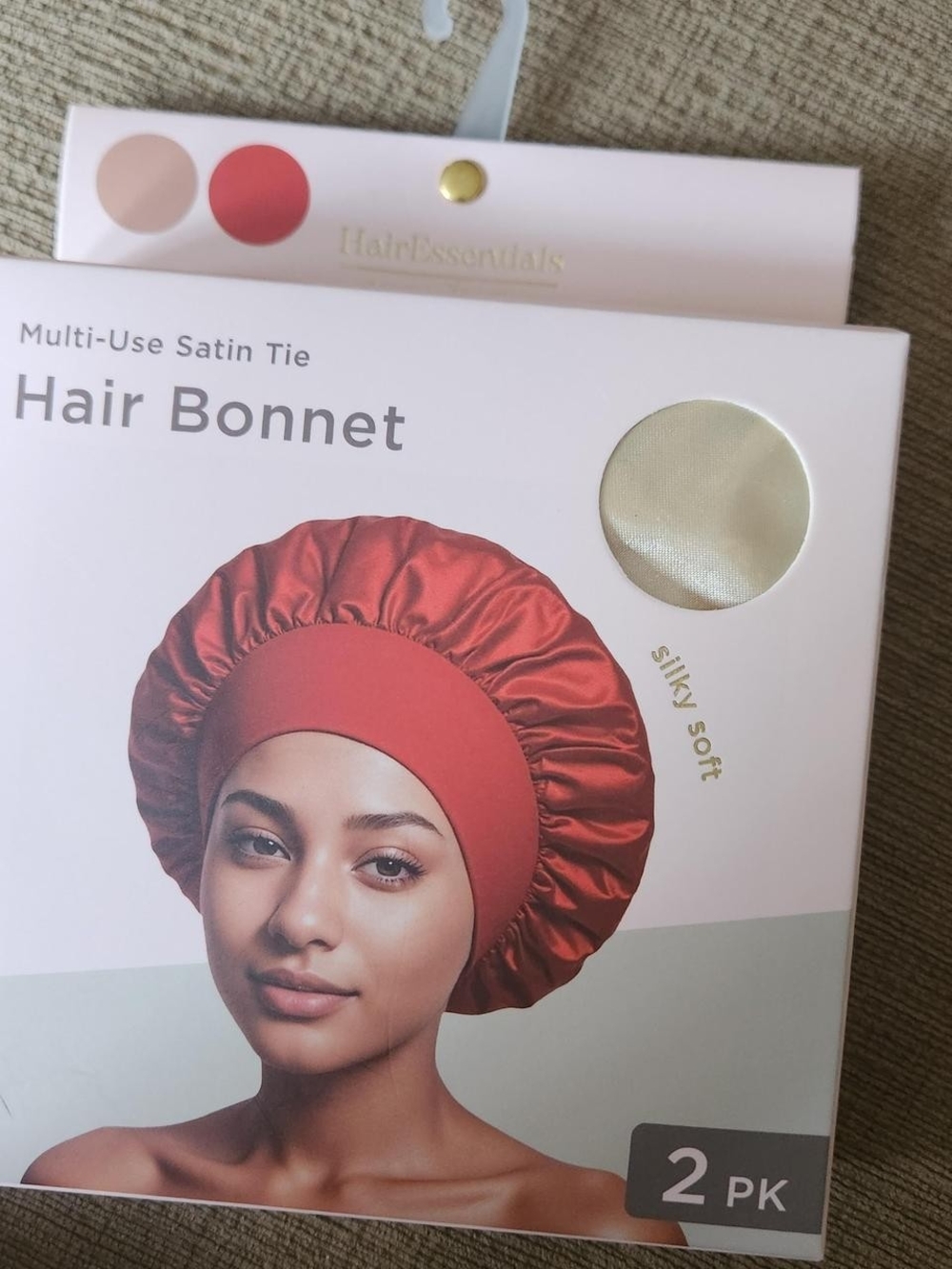 Essentials Satin Hair Bonnet Set - Red & Cream (2 Pack)